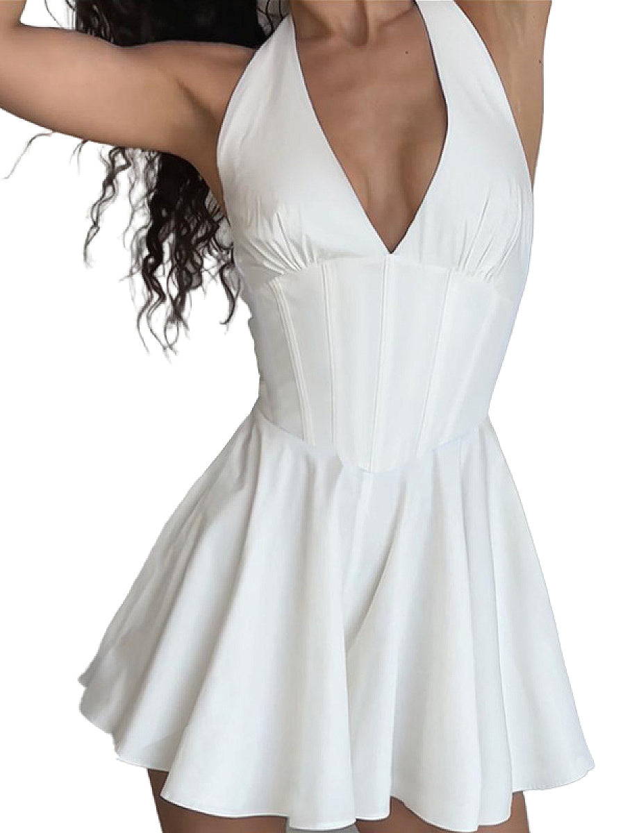 Stylish V-Neck Backless Mini Dress