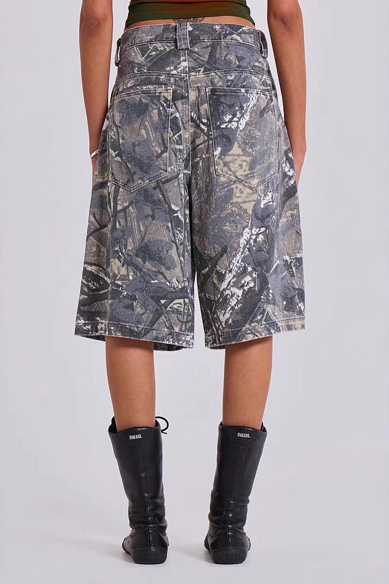 Retro Street Style Camouflage Print Loose Jeans