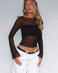 Sheer Long Sleeve Cropped Top for Women