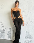 Chic Velvet Strapless Top and Long Pants Set