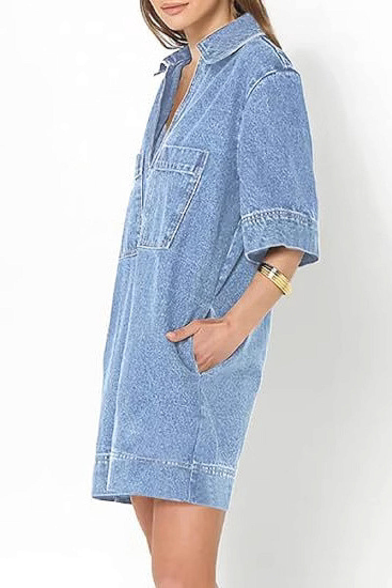 Trendy Solid Color Denim Dress for Women