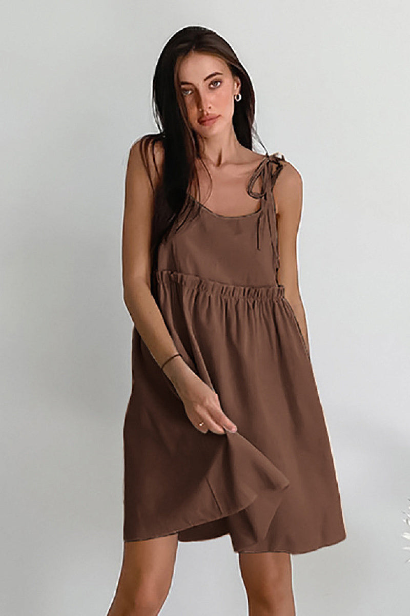 Brown Cotton Linen Dress for Women