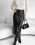 Chic Black Matte Faux Leather Skirt for Women