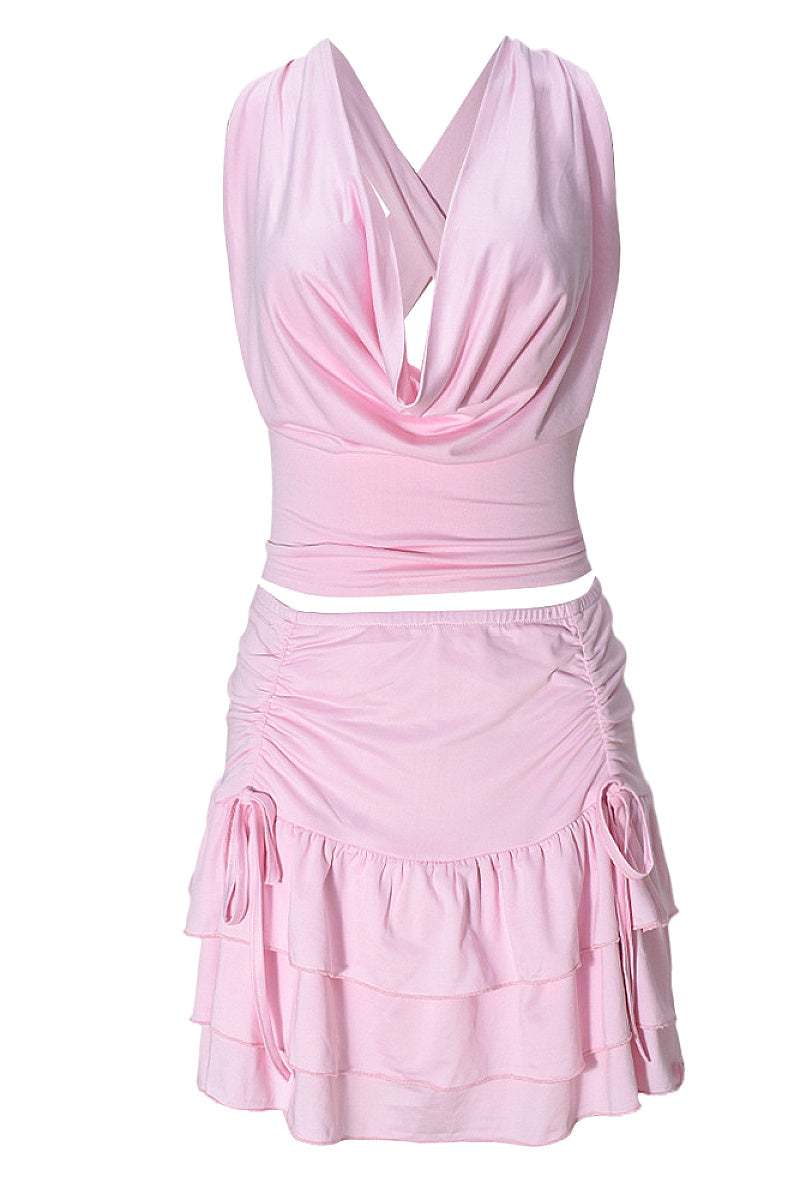 New Women's Hollow Crop Top and Skirt Set