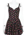 Cherry Print Lace Cup Dress for Summer Beach