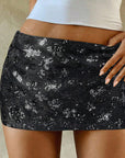 Fashionable Low Waist Zipper Mini Skirt with Sequins