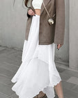 Elegant White Ruffled Chiffon Midi Skirt