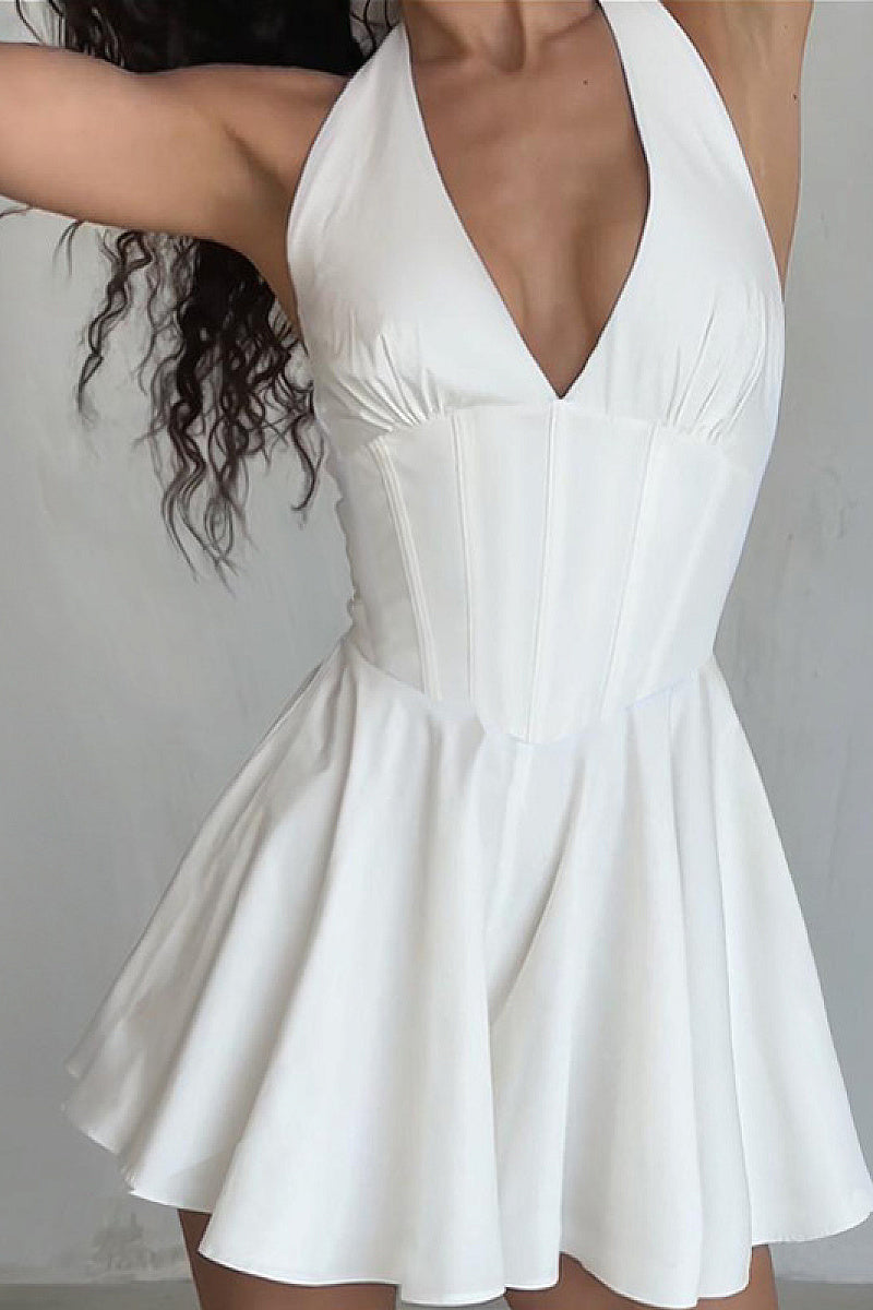 Stylish V-Neck Backless Mini Dress