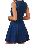 Women's Elegant Sleeveless Denim Dress with Pockets