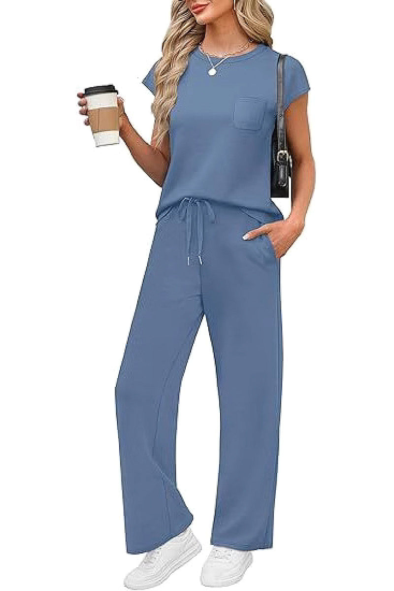 Casual Loose Fit Pocket T-Shirt and Pants Set