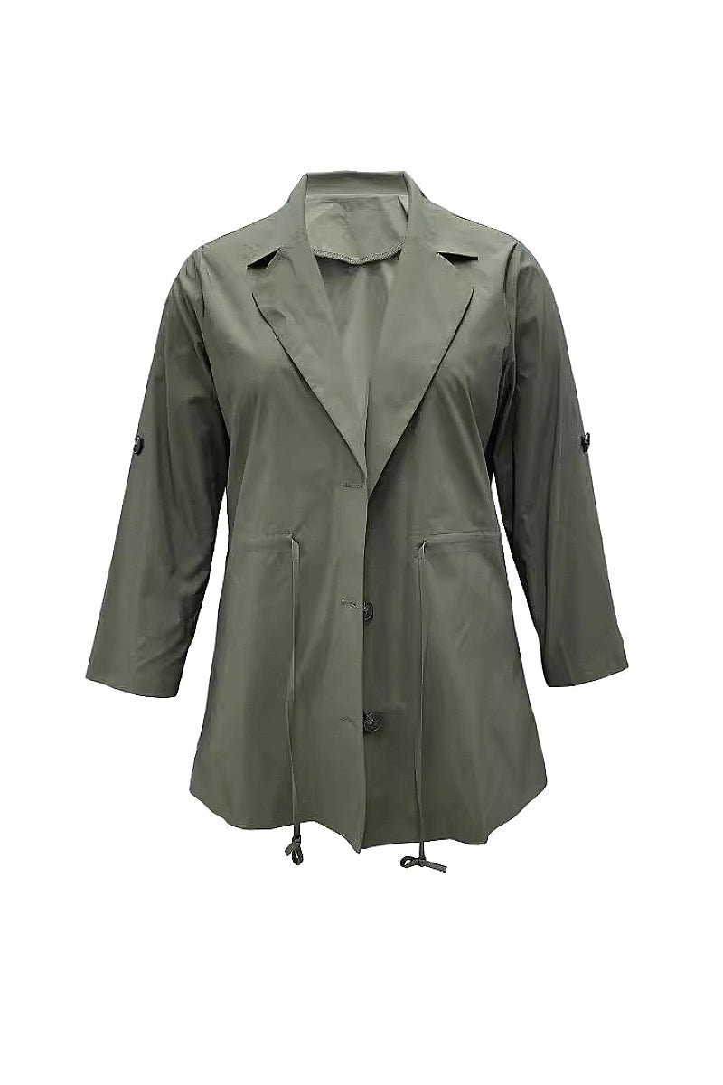 Plus Size Women's Long Sleeve Buttoned Trench Coat