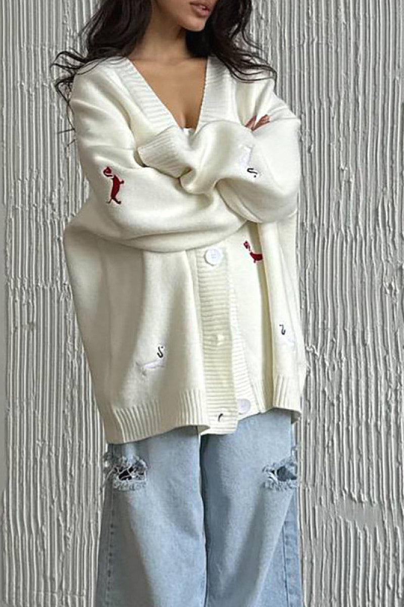 Korean Style Embroidered Dog Sweater Cardigan