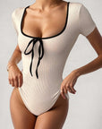 Summer Color Block Bodysuit with Short Sleeves