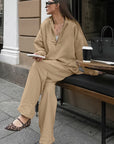 Spring Fashion Khaki Sweatshirt Set for Women