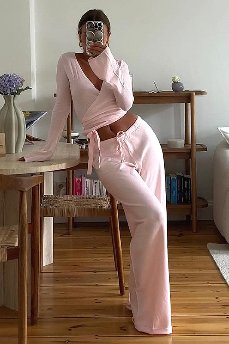 Y2K Style Spring Women's V-Neck Long Sleeve Set
