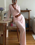 Y2K Style Spring Women's V-Neck Long Sleeve Set