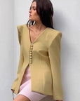 Retro Brown V-Neck Blazer for Women
