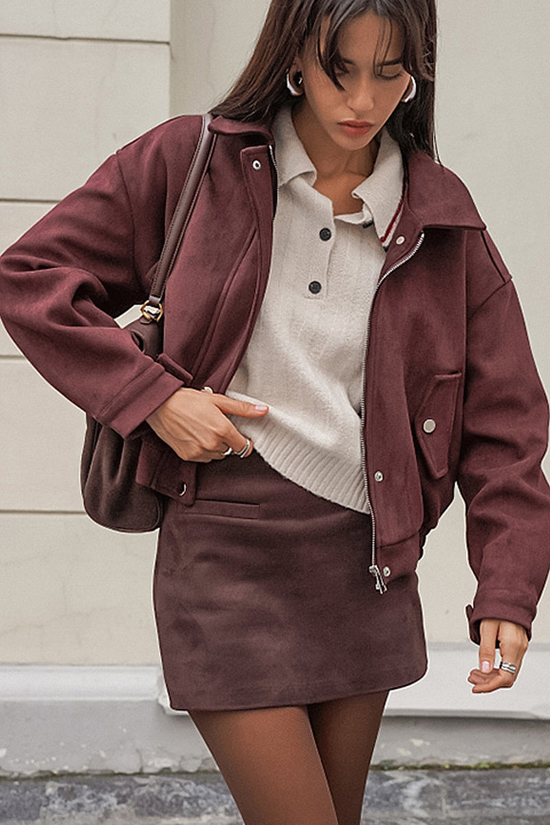 Retro Brown Suede Jacket for Women