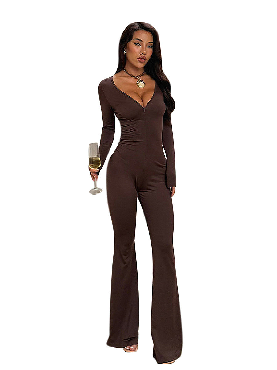 Trendy Long Sleeve Zip Jumpsuit for Running