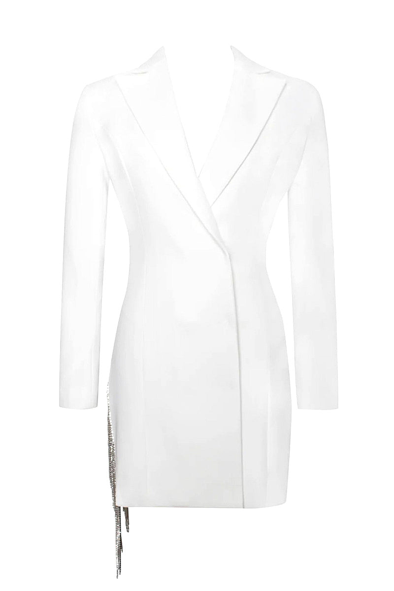 Elegant Women's V-Neck Blazer Dress with Fringe