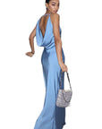 Sexy Backless Satin Long Dress with Spaghetti Straps
