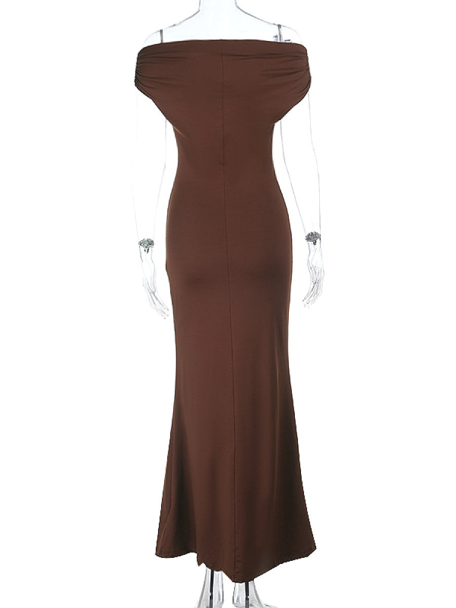 Off Shoulder Pleated Bodycon Dress