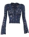Chic Women's V-Neck Lace Long Sleeve Top
