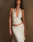 Summer Polka Dot Halter Neck High Waist Skirt Set
