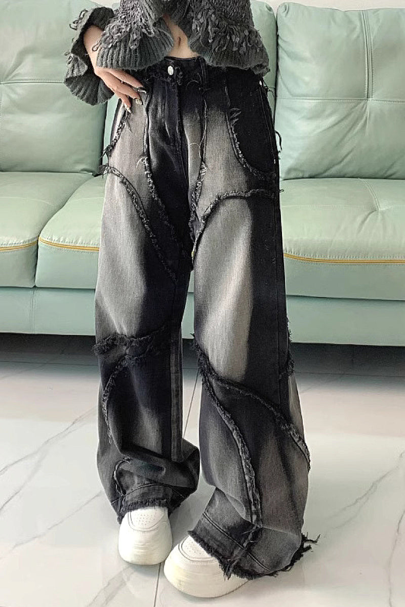 Vintage Style Patchwork Denim Pants for Women