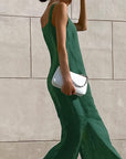 Chic Green Cotton Linen Sleeveless Dress