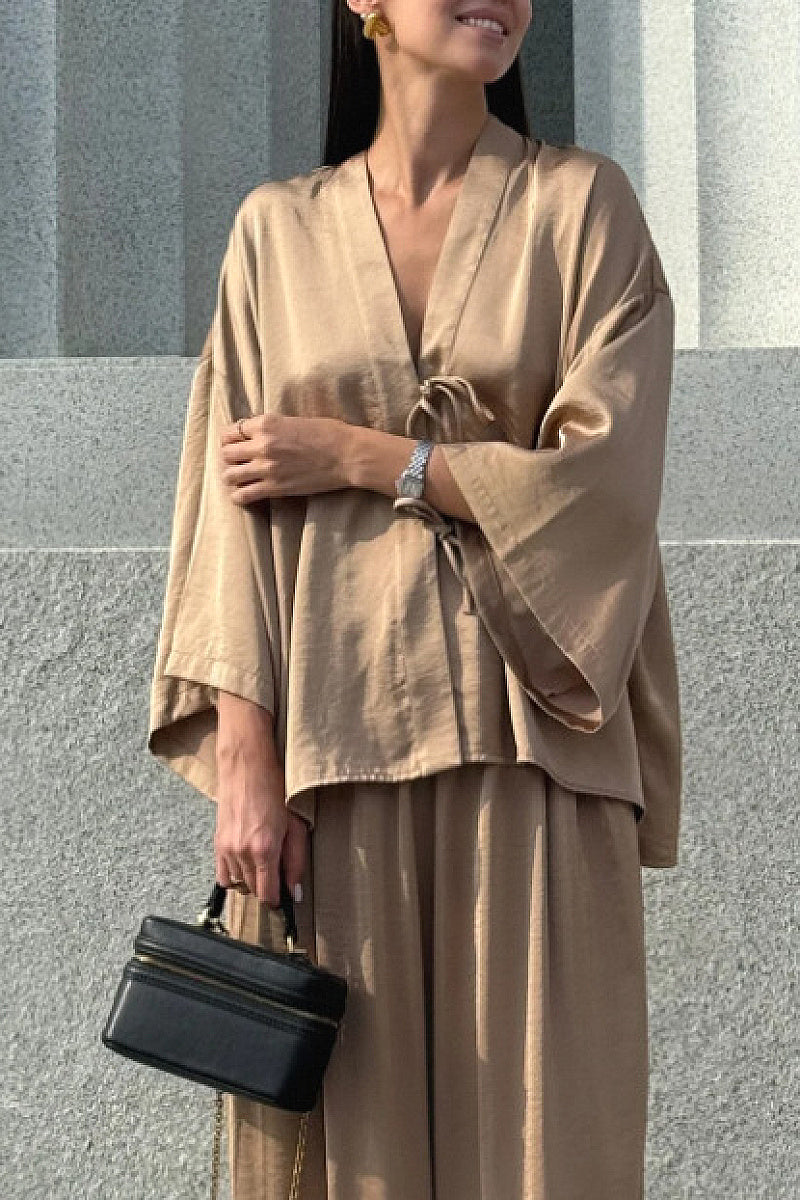 Chic Comfortable Satin Long Sleeve Pants Set