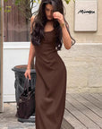 Elegant Vintage Brown A-Line Dress for Women