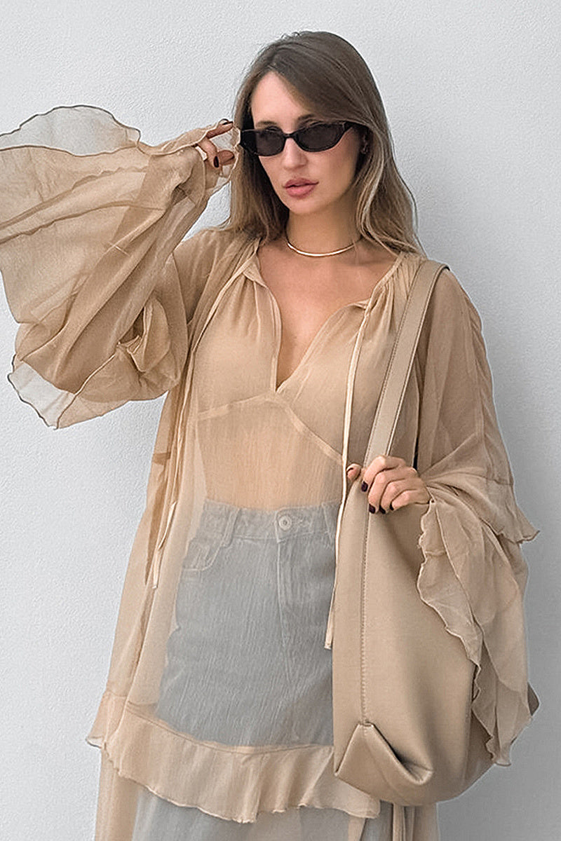 Chic Sheer Chiffon Batwing Sleeve Dress