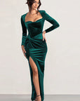 Elegant Long Sleeve Velvet Dress with Slit