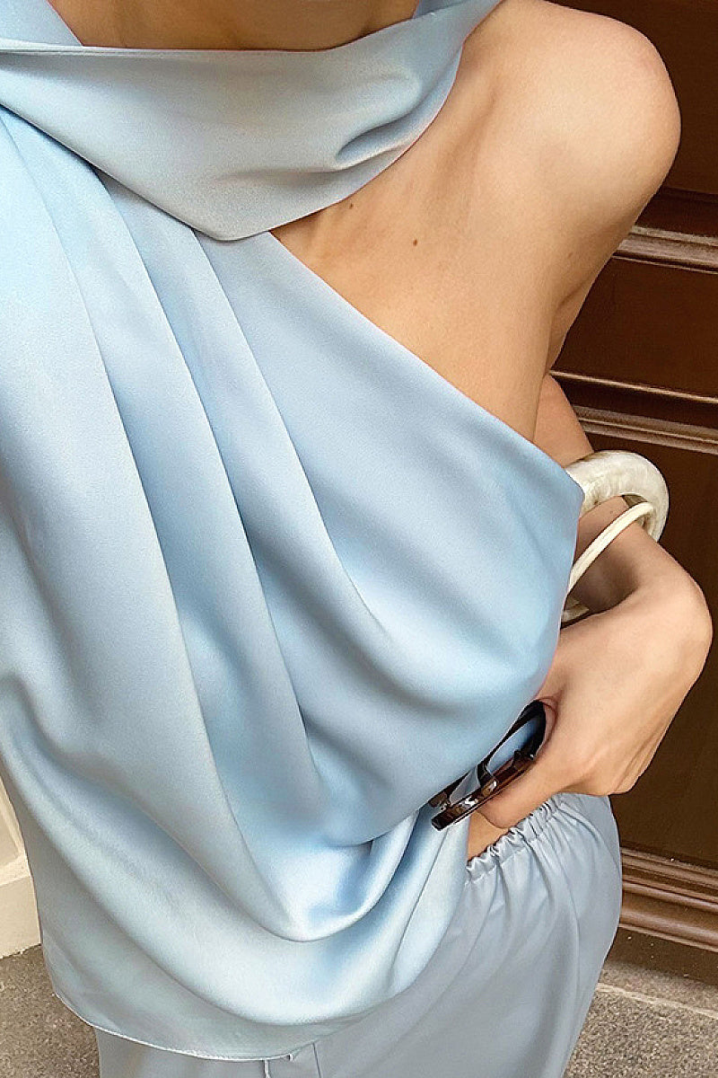 French Style Satin Sleeveless Top with Ribbon