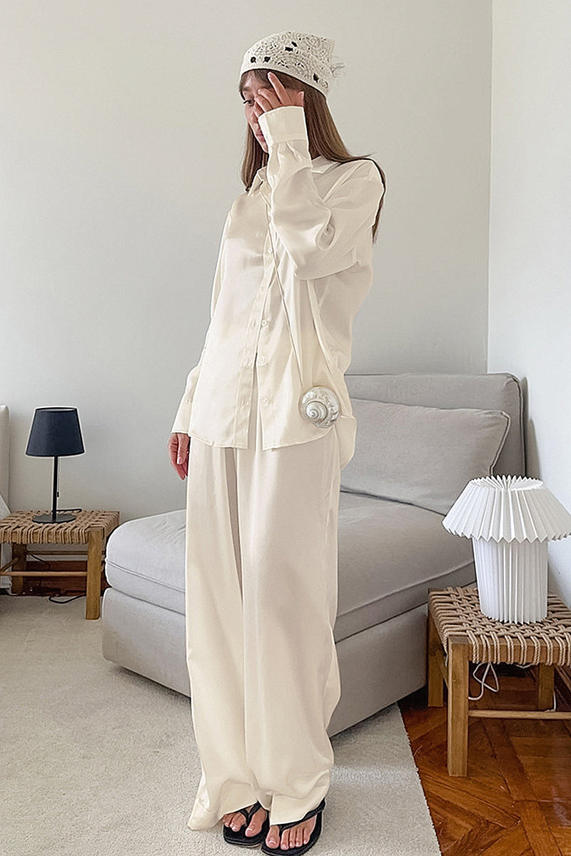 Casual Vintage Satin Two-Piece Set for Women