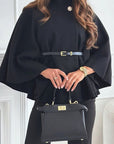 Elegant Winter Women's Cape Coat with Waist Tie
