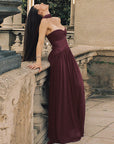 Chic Strapless Long Dress with Flowing Ribbons