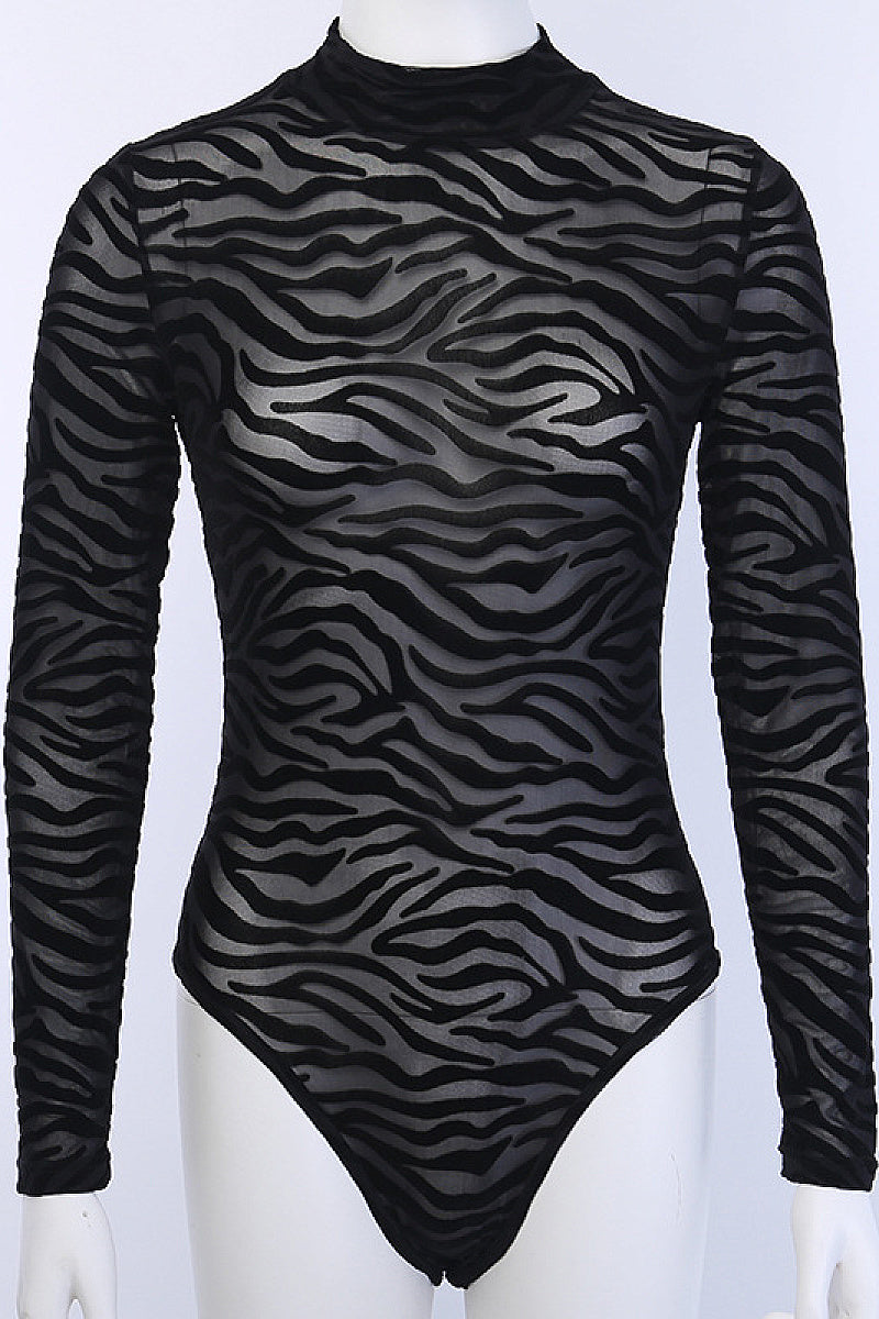 Irregular Striped Long Sleeve Bodysuit for Women