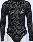 Irregular Striped Long Sleeve Bodysuit for Women