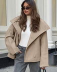 Chic Khaki Wool Blend Double-Breasted Coat