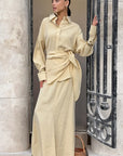Elegant Beige French Long Dress Set for Women