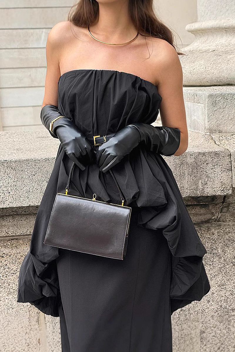 French Vintage Black Strapless Dress for Women