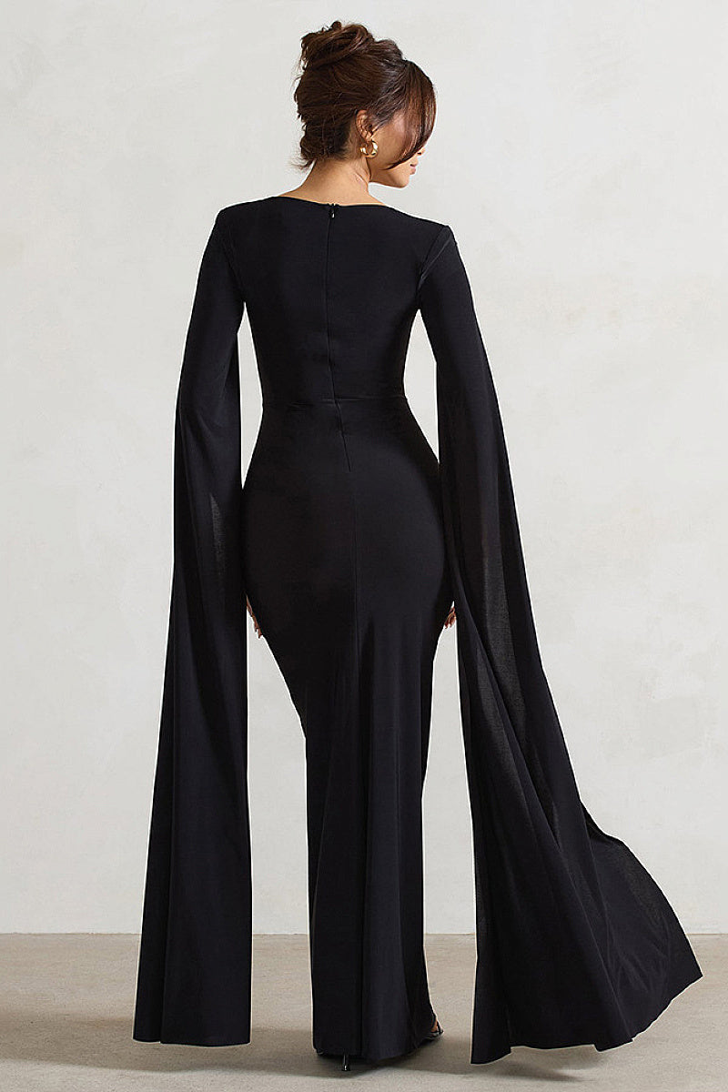 Elegant Long Sleeve Maxi Dress with Square Neck