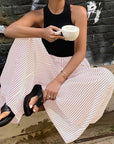 Trendy Striped Wide Leg Pants with Elastic Waist