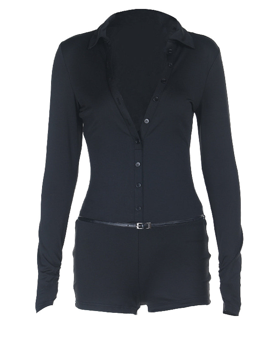 INS Style Button V-Neck Jumpsuit for Women