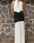 Elegant Color Block Halter Neck Dress