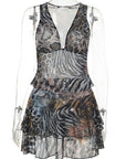 Sexy Asymmetrical Ruffle Trim Halter Top and Mini Skirt Set