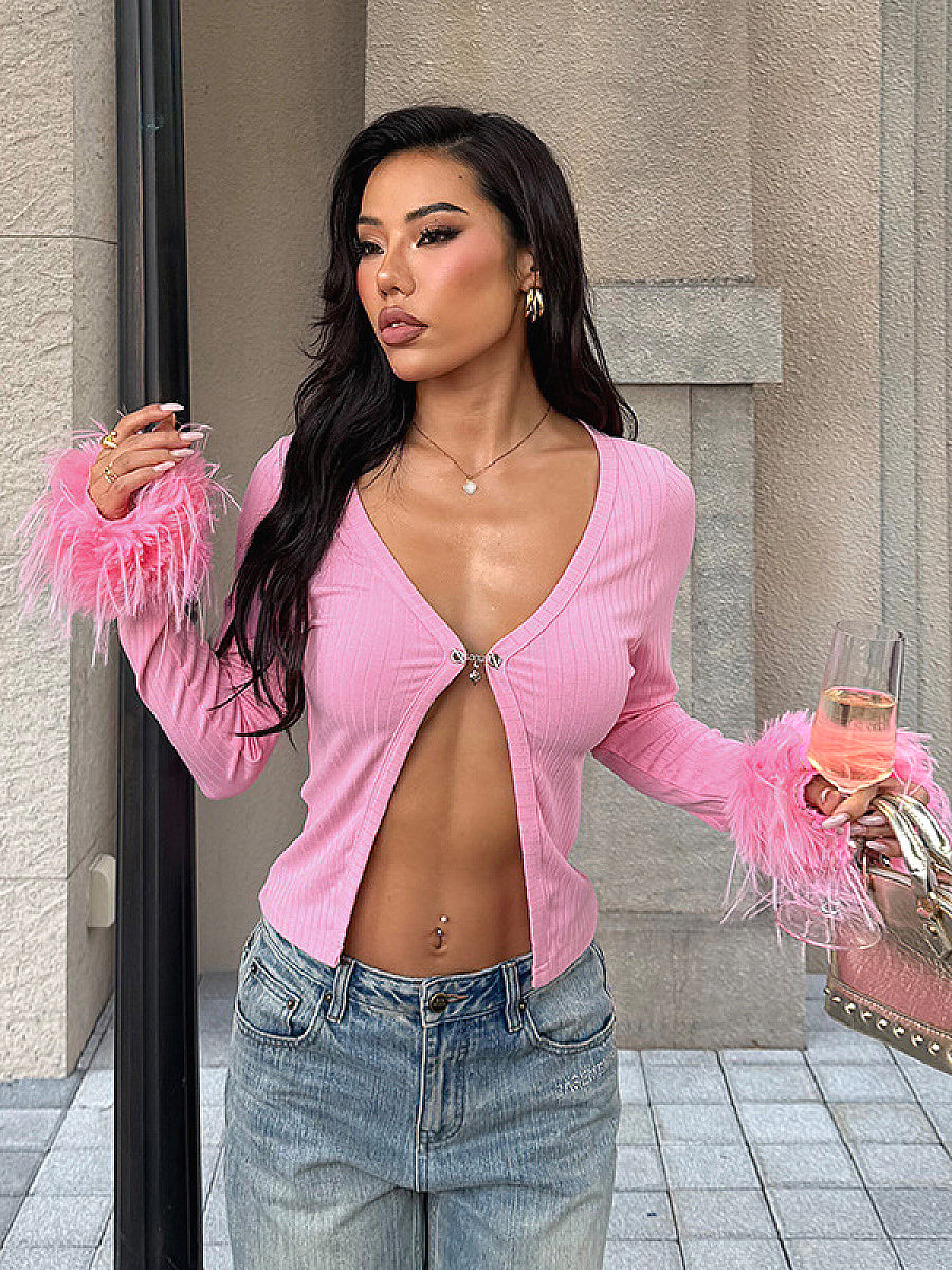 Sexy Deep V-Neck Long Sleeve Cardigan