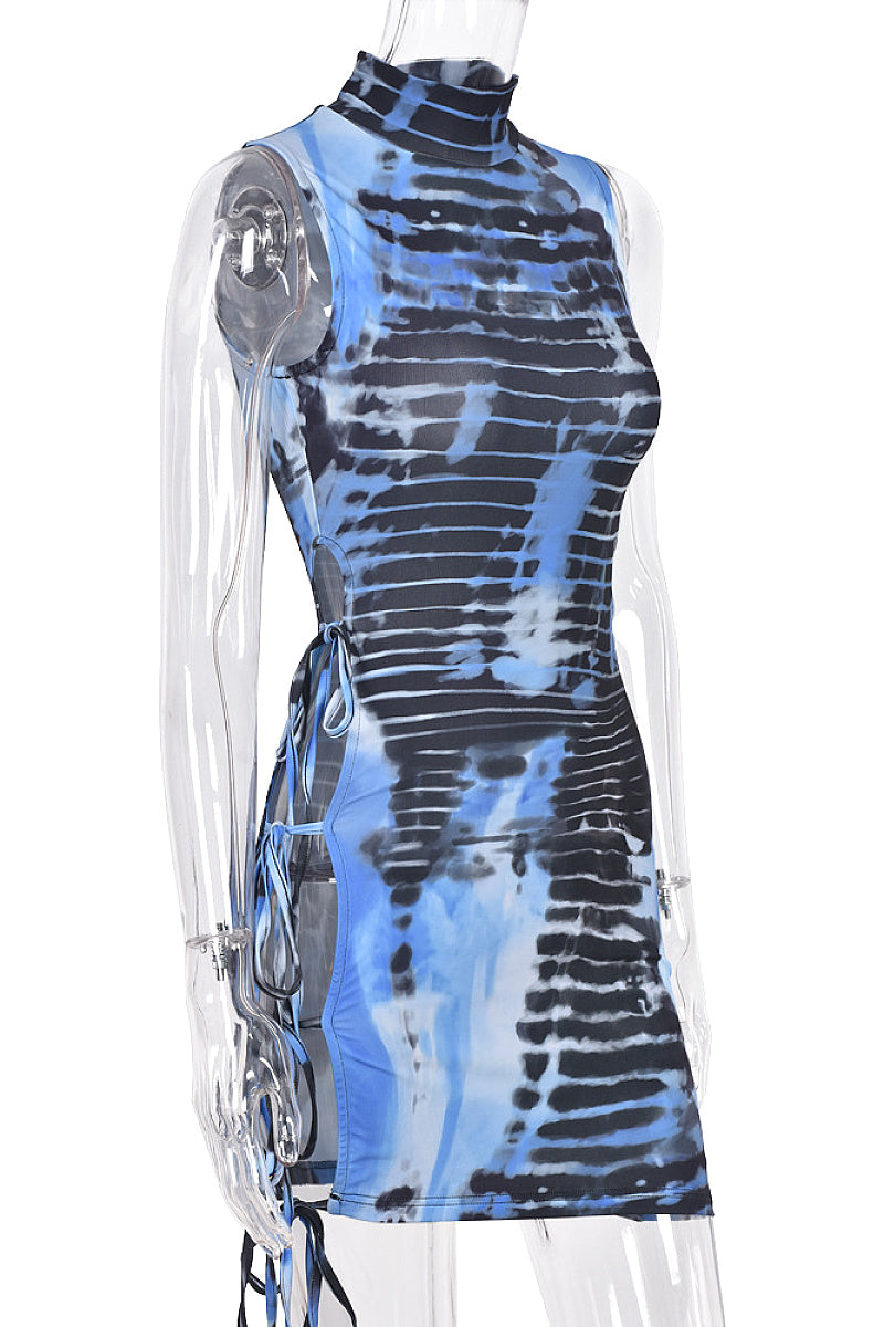 Gradient Long Sleeve Dress with Tie Detail